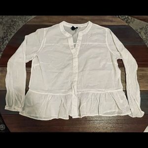 GAP light white linen long sleeve peplum Top XXL